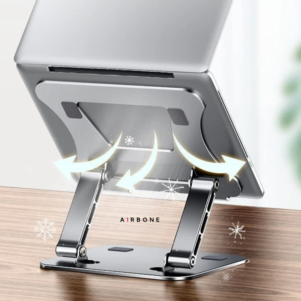 Adjustable Foldable Stand for up to 17" laptops & Portable Devices. Crafted from Carbon Steel for Strength & Stability. Sleek Silver Finish. Desk & Travel Ready. by AIRBONE (AU) - (Dark Grey)