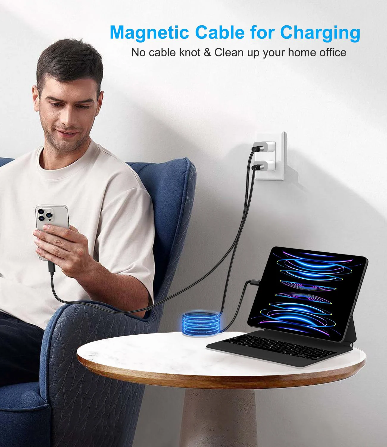 Braided Magnetic 2 Pack USB C to USB C 65W Charging Cable - Grey