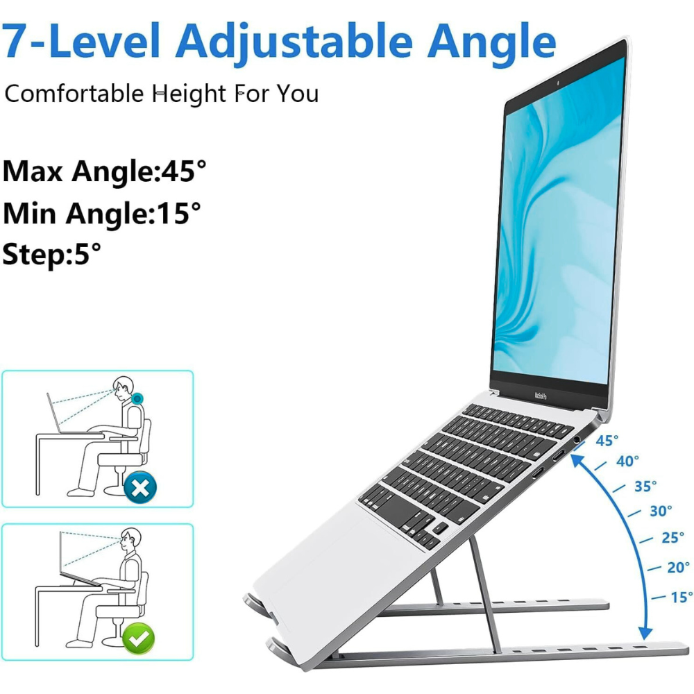 Laptop or Book Foldable Stand Use as iPad, Laptop, Tablet, Book Reader Desk & Pocket Friendly Stand for up to 16" Devices Sold by AIRBONE (AU) - Silver