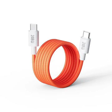AIRBONE Magnetic Braided Cable USB-C to USB-C Charging Cable Easily Foldable Loop with Flexible Magnet Coil up to 240W PD3.1 Fast Charging 480Mbps Data Transfer (1m) - 1 Pack (Orange)