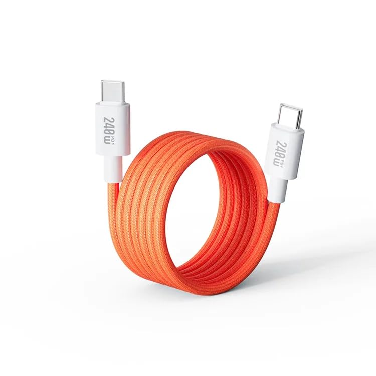 AIRBONE Magnetic Braided Cable USB-C to USB-C Charging Cable Easily Foldable Loop with Flexible Magnet Coil up to 240W PD3.1 Fast Charging 480Mbps Data Transfer (1m) - 1 Pack (Orange)