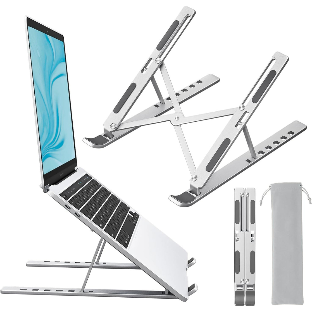 Laptop or Book Foldable Stand Use as iPad, Laptop, Tablet, Book Reader Desk & Pocket Friendly Stand for up to 16" Devices Sold by AIRBONE (AU) - Silver