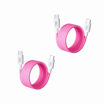 AIRBONE Magnetic Braided Cable USB-C to USB-C Charging Cable Easily Foldable Loop with Flexible Magnet Coil up to 240W PD3.1 Fast Charging 480Mbps Data Transfer (1m) - 2 Pack (Pink)