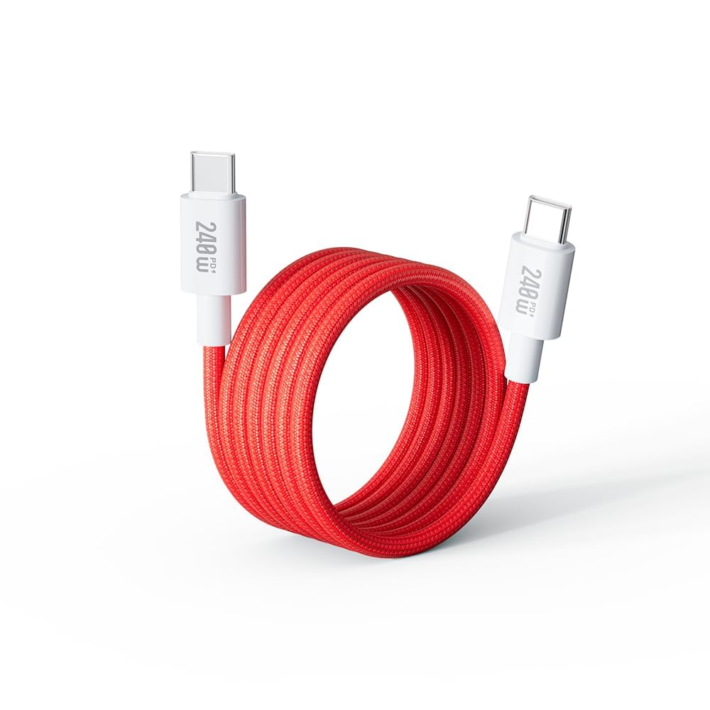 AIRBONE Magnetic Braided Cable USB-C to USB-C Charging Cable Easily Foldable Loop with Flexible Magnet Coil up to 240W PD3.1 Fast Charging 480Mbps Data Transfer (1m) - 1 Pack (Red)