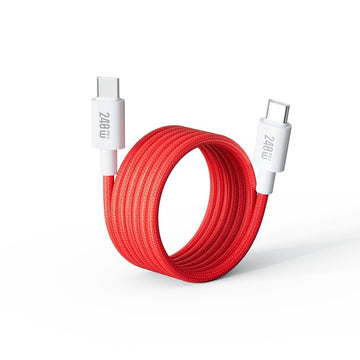 AIRBONE Magnetic Braided Cable USB-C to USB-C Charging Cable Easily Foldable Loop with Flexible Magnet Coil up to 240W PD3.1 Fast Charging 480Mbps Data Transfer (1m) - 1 Pack (Red)