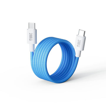 AIRBONE Magnetic Braided Cable USB-C to USB-C Charging Cable Easily Foldable Loop with Flexible Magnet Coil up to 240W PD3.1 Fast Charging 480Mbps Data Transfer (1 Pack of 1m Blue)