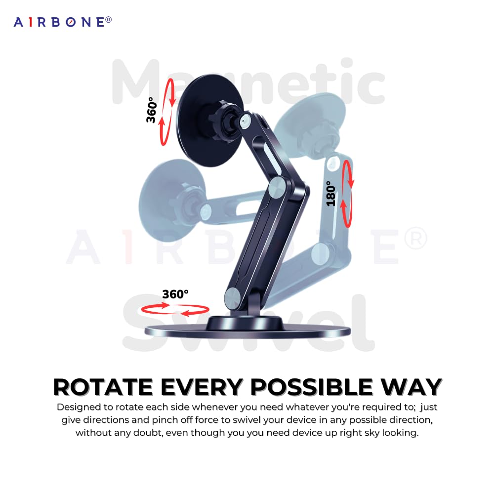 AIRBONE 360° Tablet Stand for iPhone Tablet or iPad Pro up to 13 inch Aluminum Alloy Boom Arm Adjustable Tablet Stand for Desk, Suitable for Your Home, Office, Classroom, and Creative Space (Black)