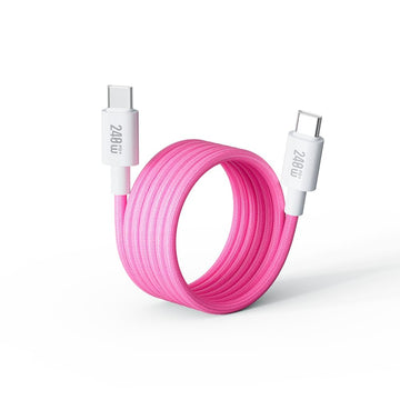 AIRBONE Magnetic Braided Cable USB-C to USB-C Charging Cable Easily Foldable Loop with Flexible Magnet Coil Support up to 240W PD3.1 Variations Fast Charging 480Mbps Data Transfer (1m) 1 Pack - (Pink)