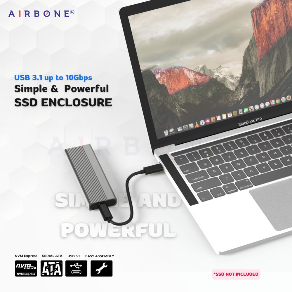 AIRBONE Slim Stick Duo SATA & NVMe up to 10Gbps SSD Enclosure | USB 3.1 Type-C | Supports SATA and M.2 NVMe 2230/2242/2260/2280 B+M/M-Key up to 4TB | Aluminium Build for Cooling | 2818SN Model