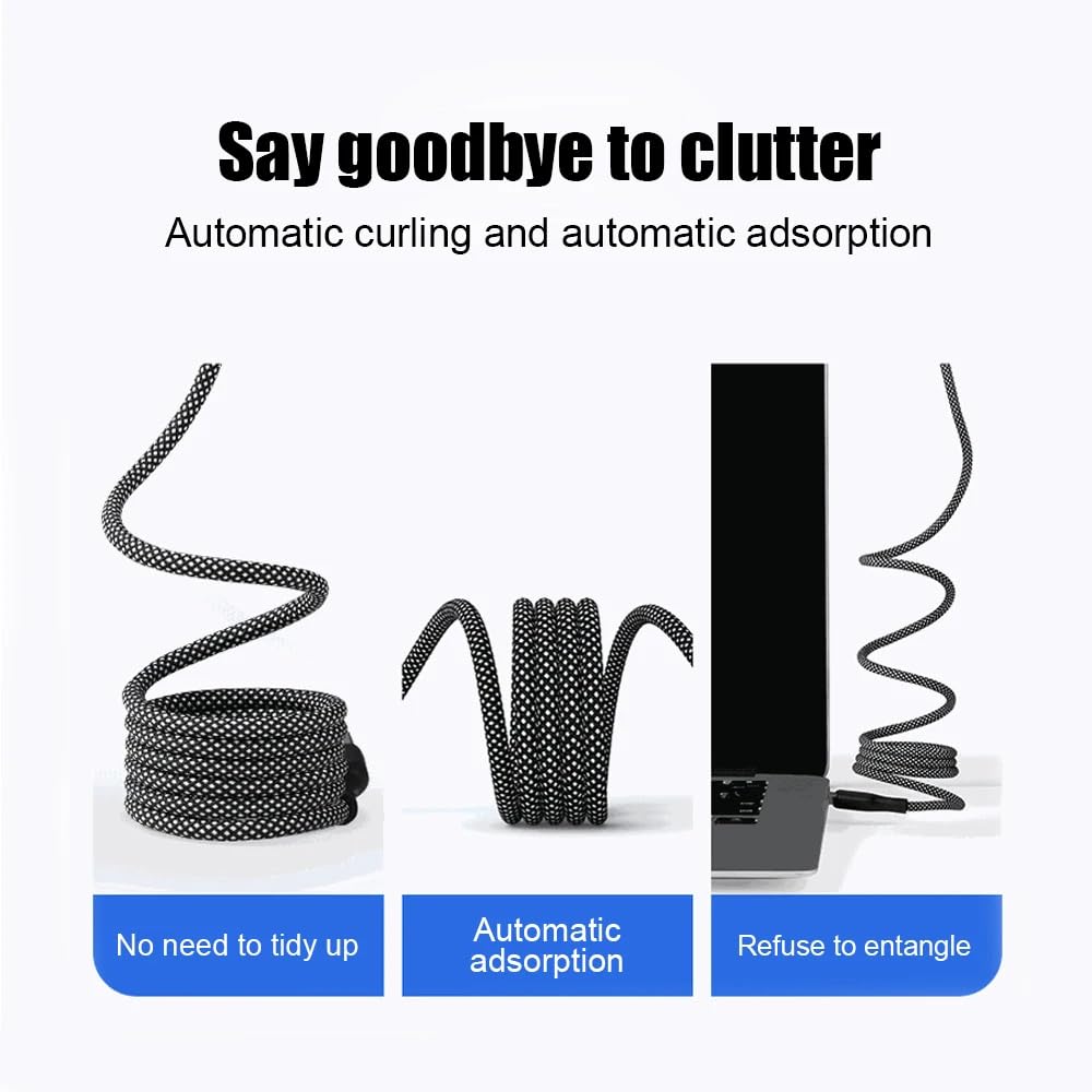 AIRBONE Grey Magnetic Braided Cable USB-C to USB-C Charging Cable | Easily Foldable Loop | Flexible Braided Magnet Coil | Power Delivery Up To 65W Max and 480Mbps Data Transfer Speed (2 Units of 1M)