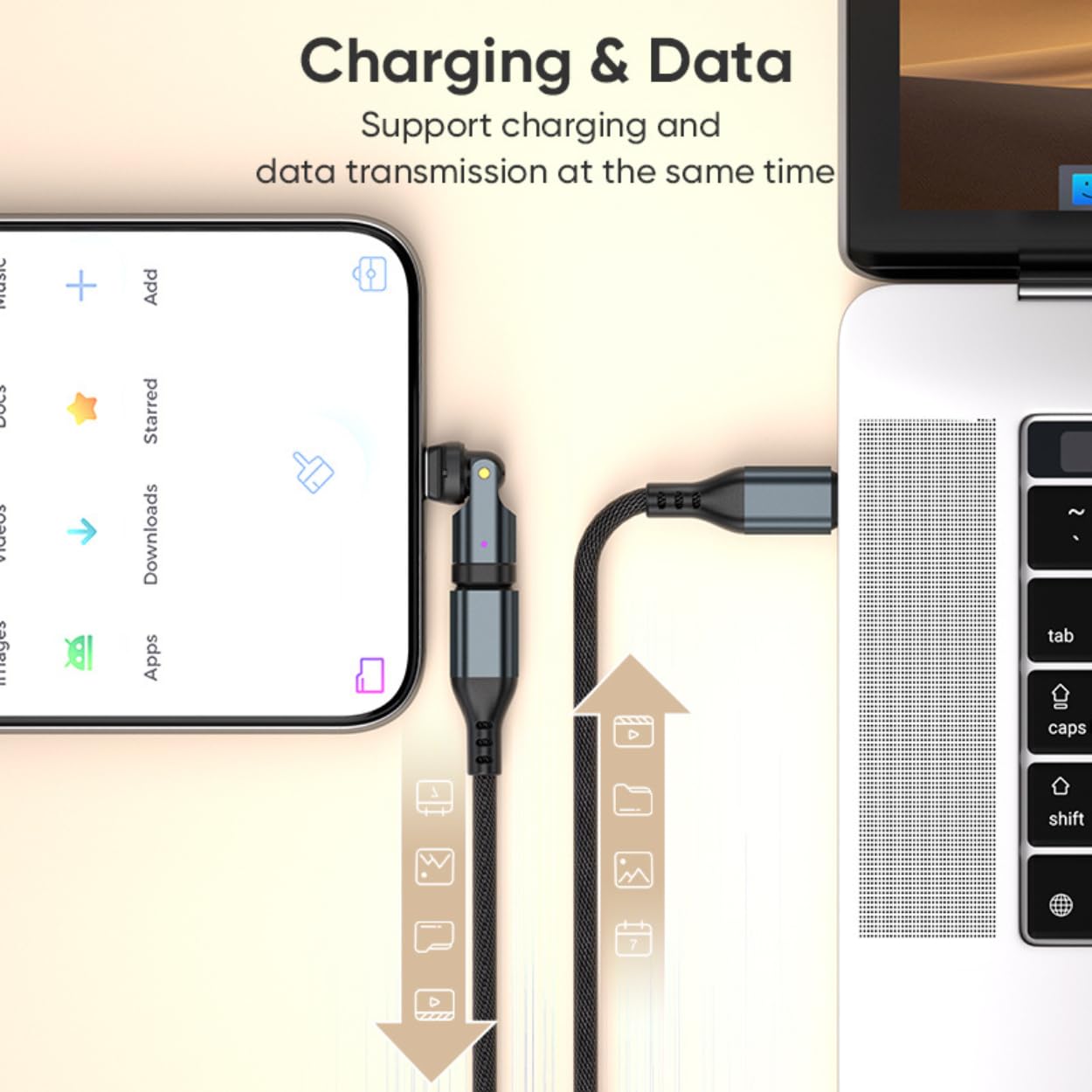 AIRBONE Plug N' Rotate  (4 Pack) USB-C to USB-C Adapter with All Direction 540° Rotation with up to 240W Fast Charging Support - Non Detachable Compact Elbow Design - Grey