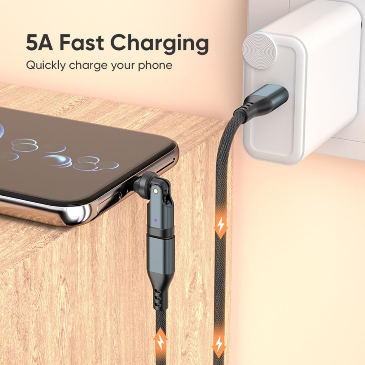 AIRBONE Plug N' Rotate (2 Pack) USB-C to USB-C Adapter with All Direction 540° Rotation with up to 240W Fast Charging Support - Non Detachable Compact Elbow Design - Grey