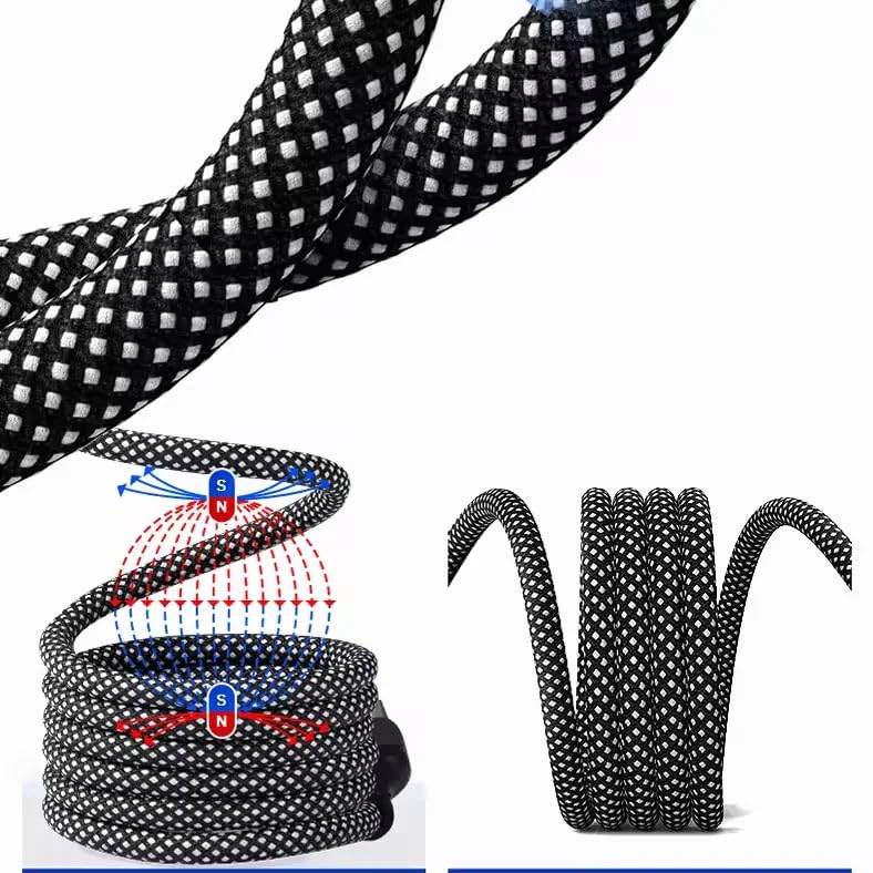 AIRBONE Grey Magnetic Braided Cable USB-C to USB-C Charging Cable | Easily Foldable Loop | Flexible Braided Magnet Coil | Power Delivery Up To 65W Max and 480Mbps Data Transfer Speed (2 Units of 1M)