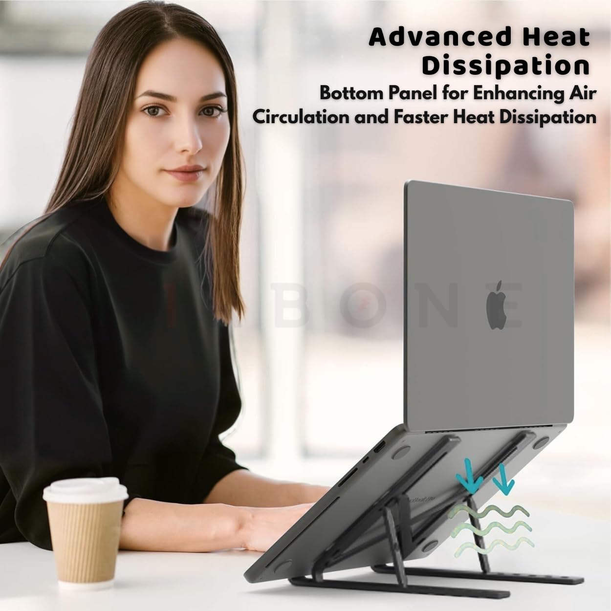 AIRBONE Pocket Stand, iPad Tablet Stand, Book Stand, Laptop Stand for Desk, Adjustable 6-Level Laptop Riser, Lightweight Travel-Friendly for Laptops Up to 16 Inches, Pocket-Friendly (Black)