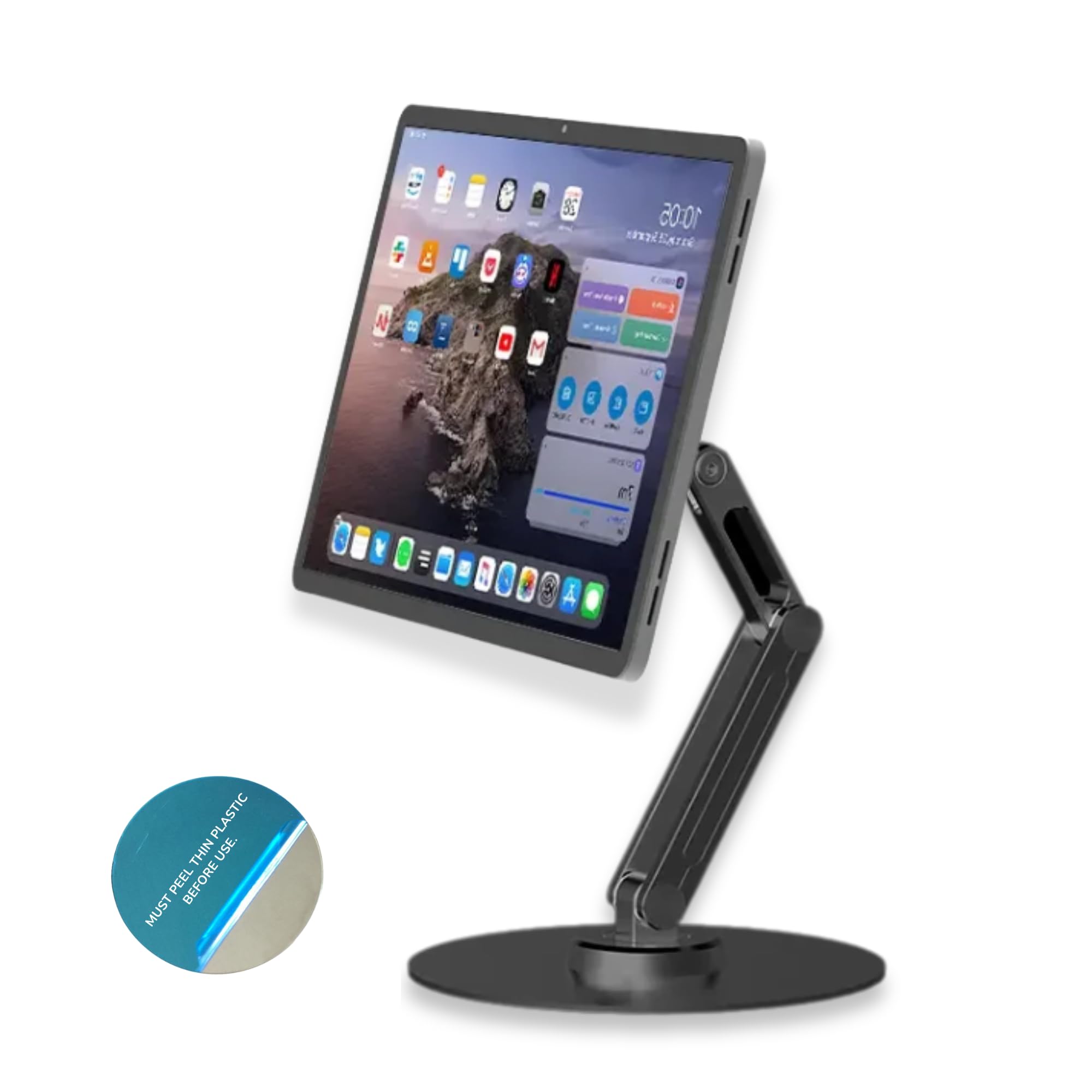 AIRBONE 360° Tablet Stand for iPhone Tablet or iPad Pro up to 13 inch Aluminum Alloy Boom Arm Adjustable Tablet Stand for Desk, Suitable for Your Home, Office, Classroom, and Creative Space (Black)