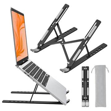 AIRBONE Pocket Stand, iPad Tablet Stand, Book Stand, Laptop Stand for Desk, Adjustable 6-Level Laptop Riser, Lightweight Travel-Friendly for Laptops Up to 16 Inches, Pocket-Friendly (Black)