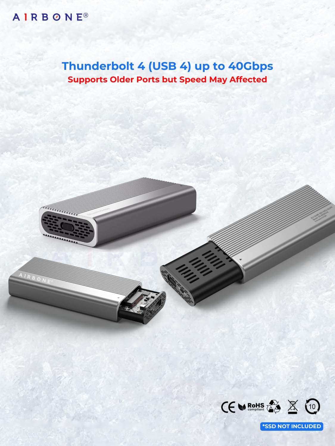 AIRBONE SwiftX 40Gbps Thunderbolt 4 SSD Enclosure | USB 4 Type-C | Supports 2230/2242/2260/2280 M.2 NVMe B+M/M-Key up to 8TB | Aluminium Build & Fan Cooling | M280U4C Model