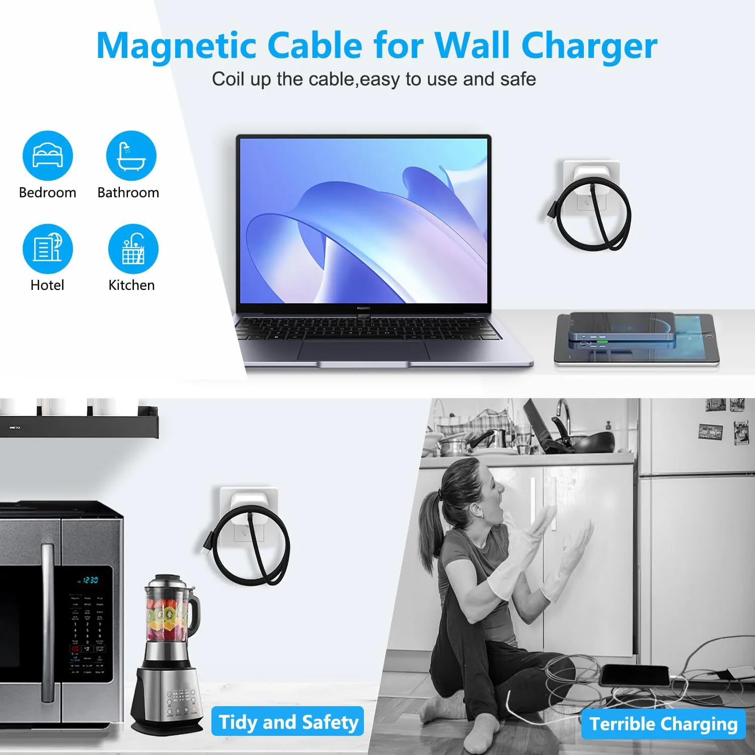 AIRBONE Grey Magnetic Braided Cable USB-C to USB-C Charging Cable | Easily Foldable Loop | Flexible Braided Magnet Coil | Power Delivery Up To 65W Max and 480Mbps Data Transfer Speed (2 Units of 1M)