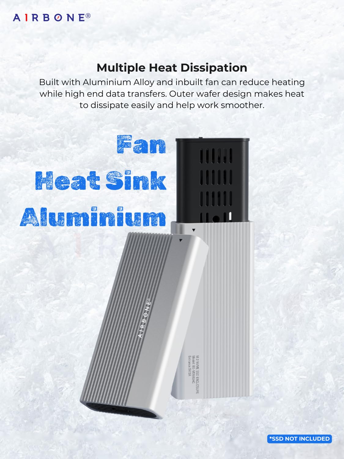 AIRBONE SwiftX 40Gbps Thunderbolt 4 SSD Enclosure | USB 4 Type-C | Supports 2230/2242/2260/2280 M.2 NVMe B+M/M-Key up to 8TB | Aluminium Build & Fan Cooling | M280U4C Model