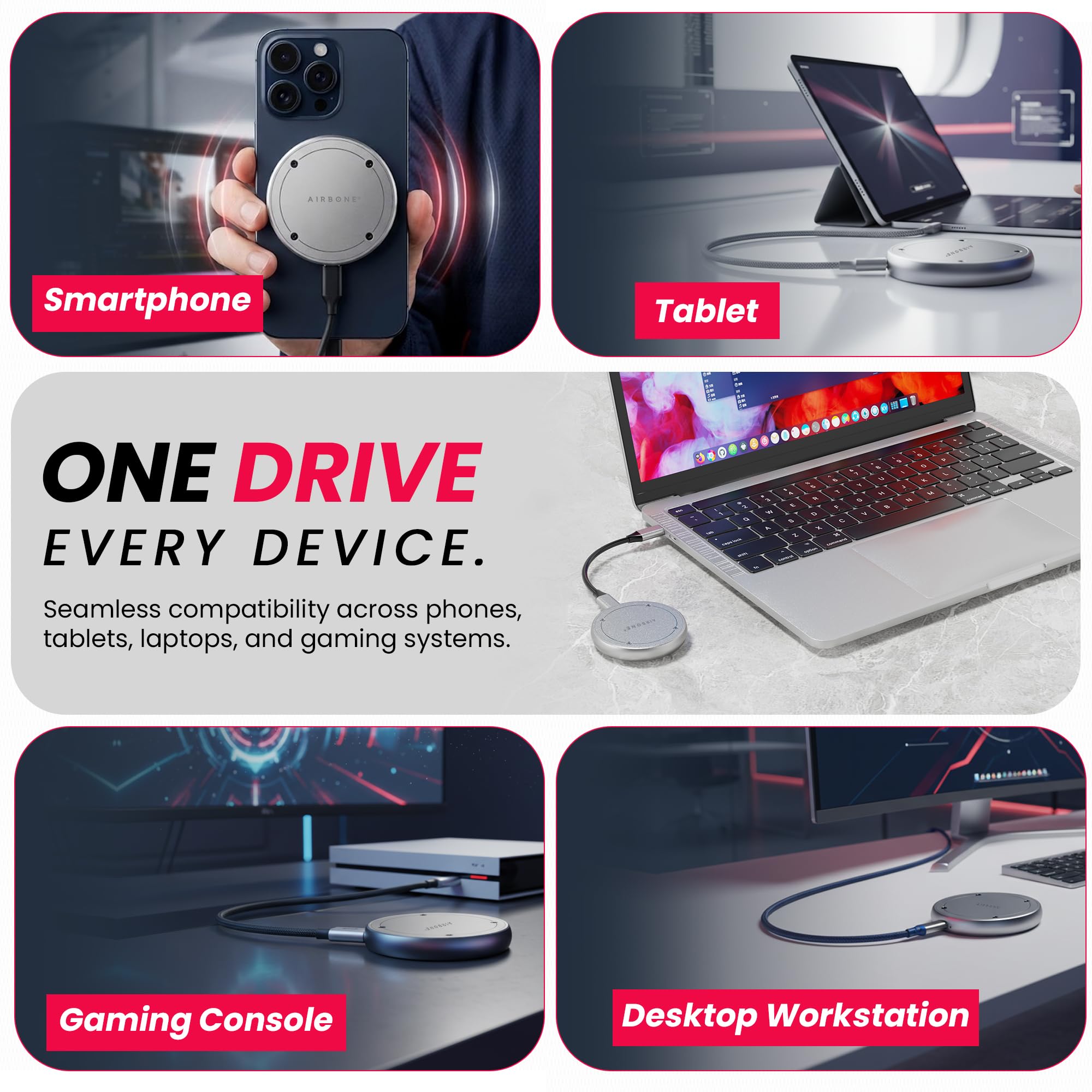 AIRBONE Snap & Go 10Gbps SSD Enclosure | USB 3.1 Type-C SSD Case | Supports 2230/2242 M.2 NVMe B+M/M-Key | Aluminium Build for Cooling | Magnetic Snap | Compatible with USB-C Devices | M3N Model