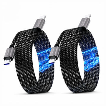AIRBONE Grey Magnetic Braided Cable USB-C to USB-C Charging Cable | Easily Foldable Loop | Flexible Braided Magnet Coil | Power Delivery Up To 65W Max and 480Mbps Data Transfer Speed (2 Units of 1M)