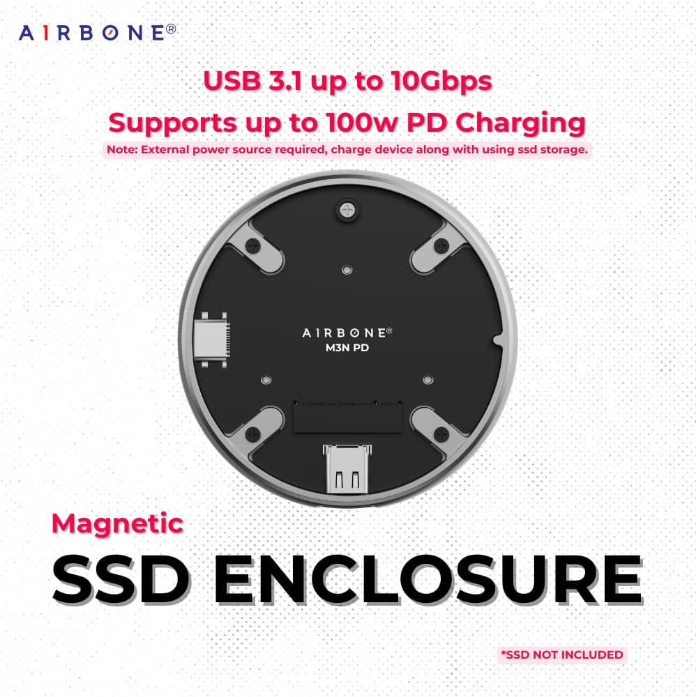 M3N-PD - 100W Charging Port Enabled SSD Enclosure with Magnet up to 10Gbps Speed